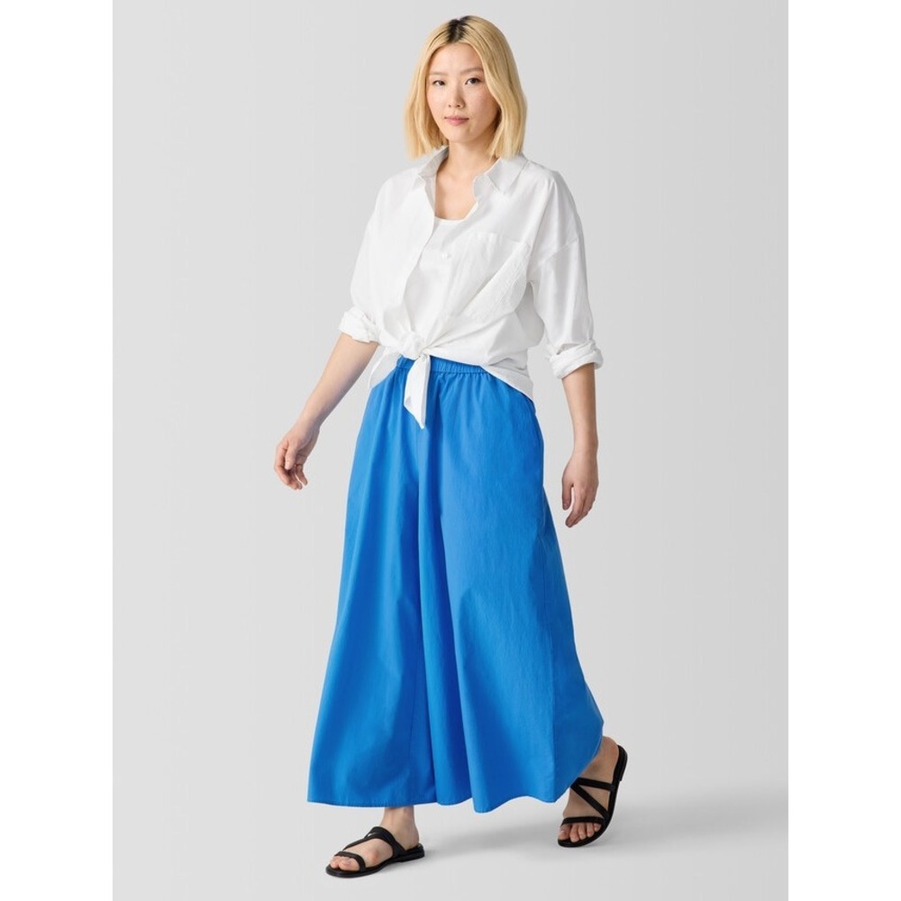 Eileen Fisher Washed Organic Cotton Poplin Skirt Pant Calypso Blue Small